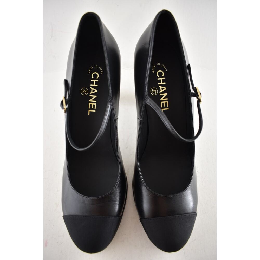 Chanel 24B Black CC Logo Mary Jane Ankle Strap Block Heel Platform Pumps 41 - Picture 10 of 16